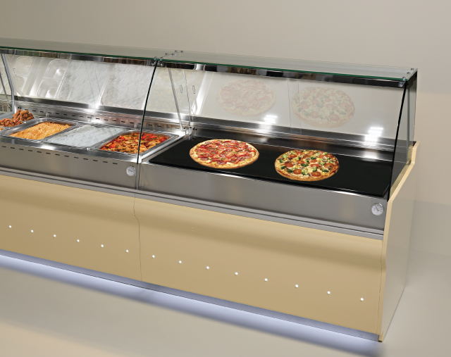 E-LINE heated display counters for hot food from JORDÃO. E-LINE heated display counters for hot food from JORDÃO.