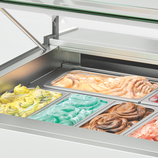 Cuvetes de gelado na vitrina para gelados E-LINE da JORDÃO®.